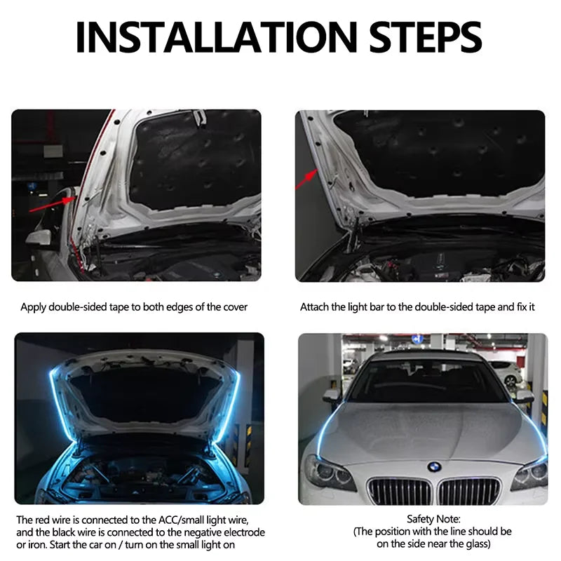 LED feux de jour balayage démarrage capot de voiture lumières décoratives DRL Auto moteur capot Guide lampe d'ambiance décorative 12V blanc