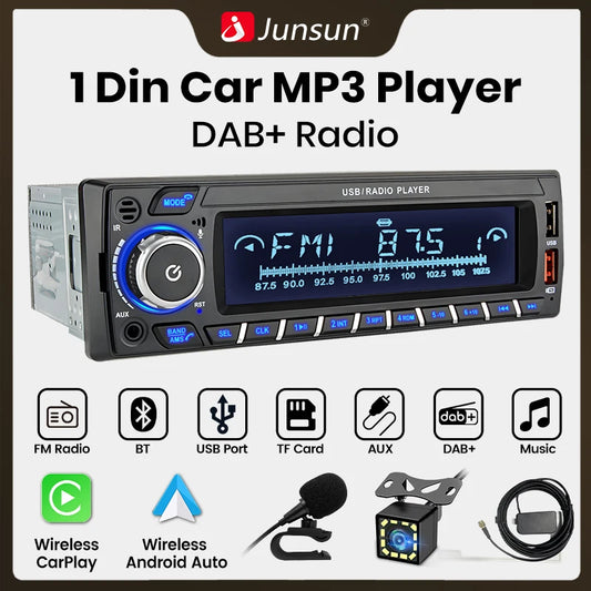 Junsun 1 Din lecteur de voiture MP3 DAB DAB + récepteur Audio numérique Radio stéréo 7 couleurs bouton Bluetooth 2 USB TF AUX FM AM musique