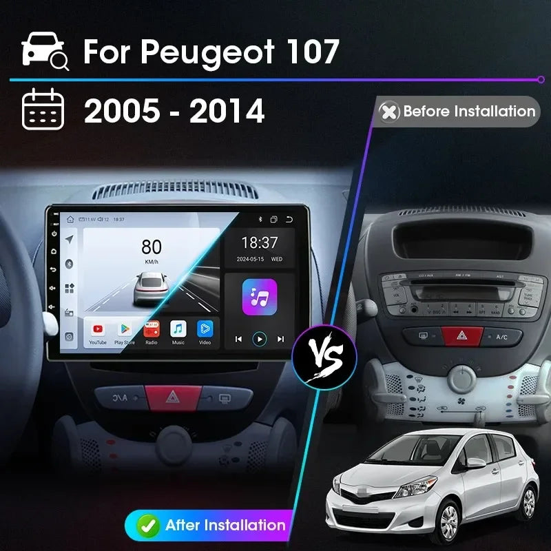 Srnubi autoradio pour Peugeot 107 Toyota Aygo citroën C1 2005-2014 sans fil Carplay Android Auto lecteur multimédia de voiture 2 Din