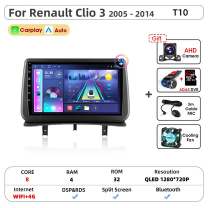 Srnubi CarPlay autoradio lecteur multimédia pour Renault Clio 3 2005 2006 2007 2008 2009 2010-2014 Android Auto GPS 2din autoradio
