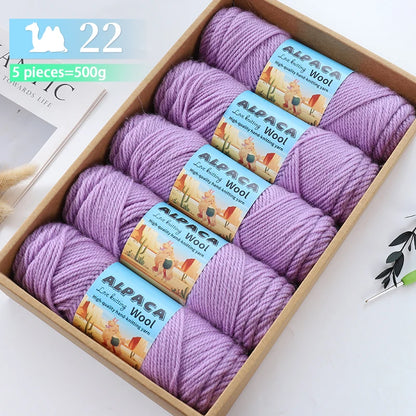 500g contient 5 écheveaux de fil de laine d'alpaga épais, 245 aiguilles, fil à tricoter, fil de matériel de bricolage pour pulls à tricoter, fil pour la fabrication de pulls en laine, grands manteaux, châles, chapeaux,