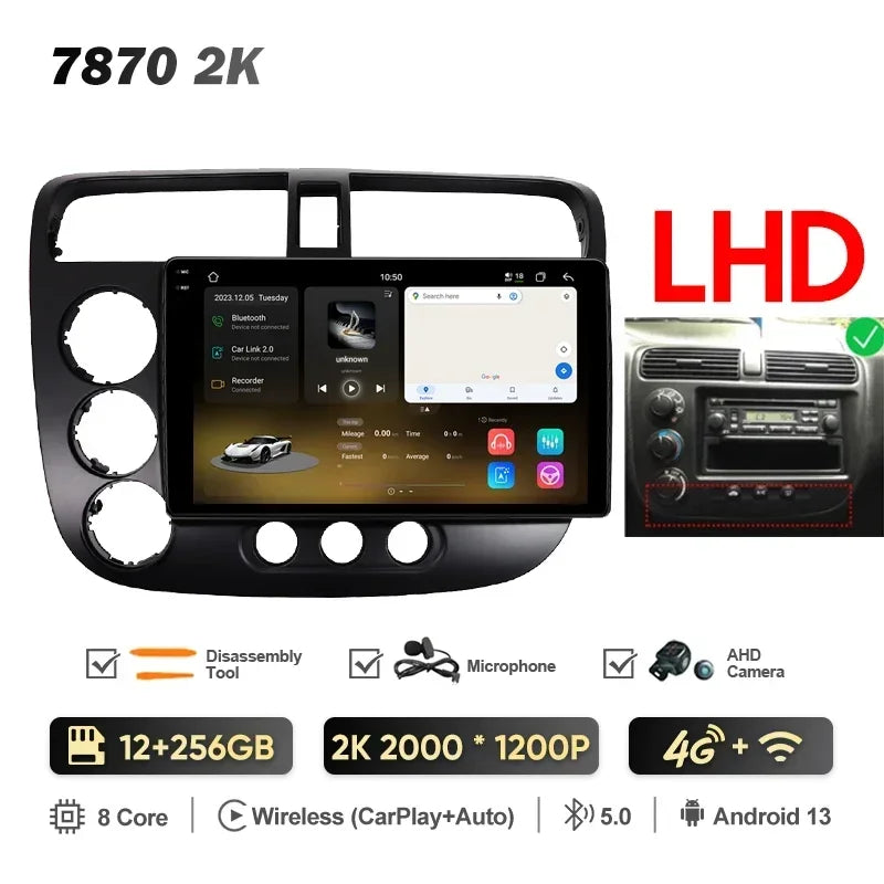 MAMSM-Autoradio pour Honda Civic 7, LHD, RHD, 2000-2006, Android 13, Limitation, Lecteur vidéo, GPS, 4G, Carplay, Auto Stereo, Head Unit