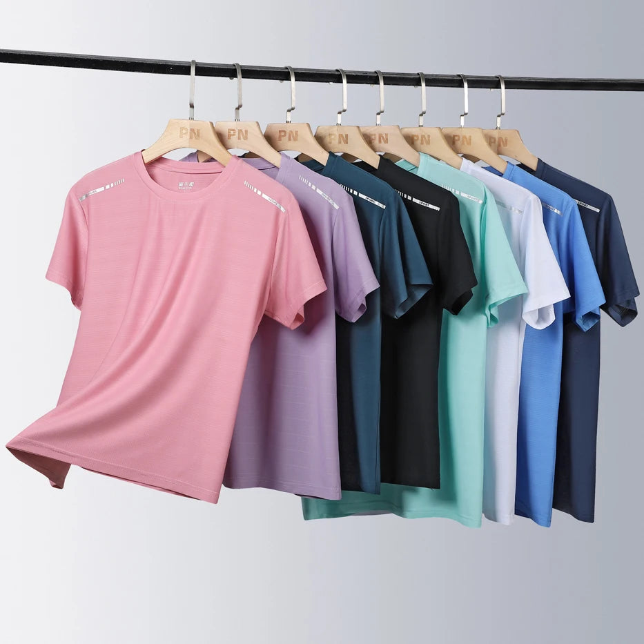 T-Shirt de course réfléchissant pour femmes, haut de Sport en soie glacée à haute élasticité, respirant, à séchage rapide, pour l'été, Cool, T-Shirt actif à manches courtes