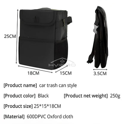 Poubelle avec Couvercle et Poches de Rangement pour Voiture, Étanche, Polyvalente, Noire, 100% Fuite