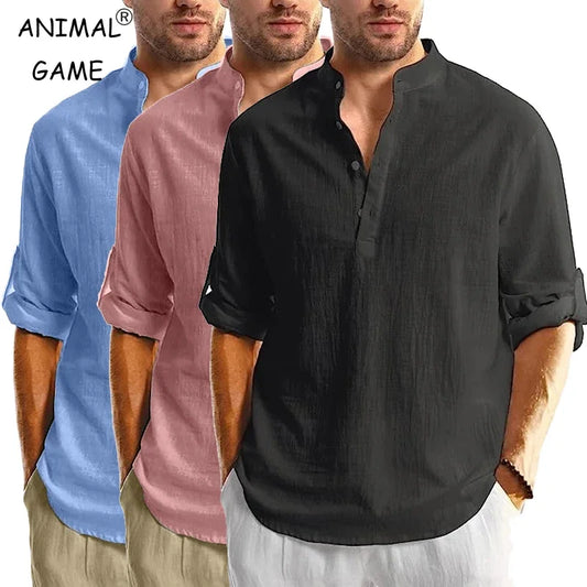 Henley – chemise à manches longues pour hommes, T-Shirts légers en coton, Streetwear respirant, couleur unie, Polo à boutons d'affaires, nouvelle collection