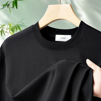Fibre de bambou antibactérienne classe A Cool pour hommes à manches courtes 2025 nouveau T-Shirt haut de gamme polyvalent de couleur unie respectueux de la peau