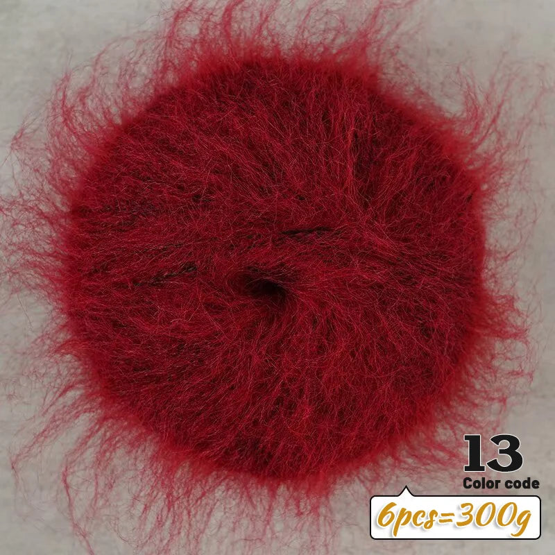 Fil de Mohair d'alpaga coloré à cheveux longs de 300 g, matériel de bricolage fait à la main, aiguilles à tricoter, pull pour femme, manteau, boule de fil de châle, 1 pièce = 6 pièces = 300 grammes