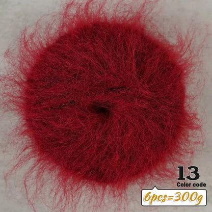 Fil de Mohair d'alpaga coloré à cheveux longs de 300 g, matériel de bricolage fait à la main, aiguilles à tricoter, pull pour femme, manteau, boule de fil de châle, 1 pièce = 6 pièces = 300 grammes