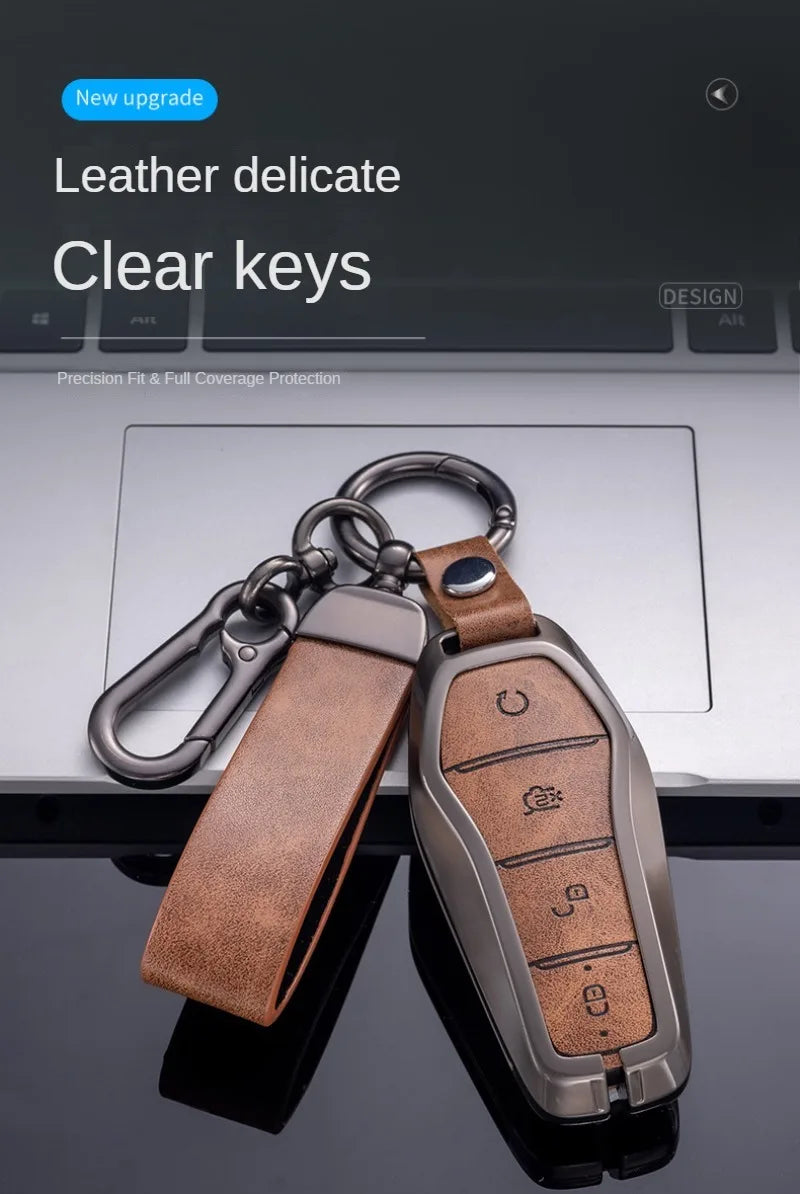 Étui pour clé pour BYD Song Plus Atto 3 Han EV Tang DM Qin joint dauphin cuir métal porte-clés à distance porte-clés accessoires de voiture
