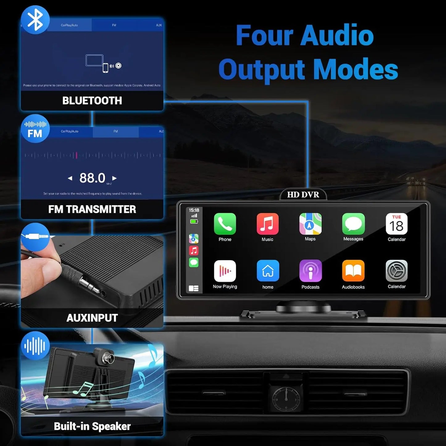Jansite Portable 11.26 inch 4K DVR Wireless CarPlay and Android Auto Dash Cam Car Screen Video Recorder 5G WIFI Navigation