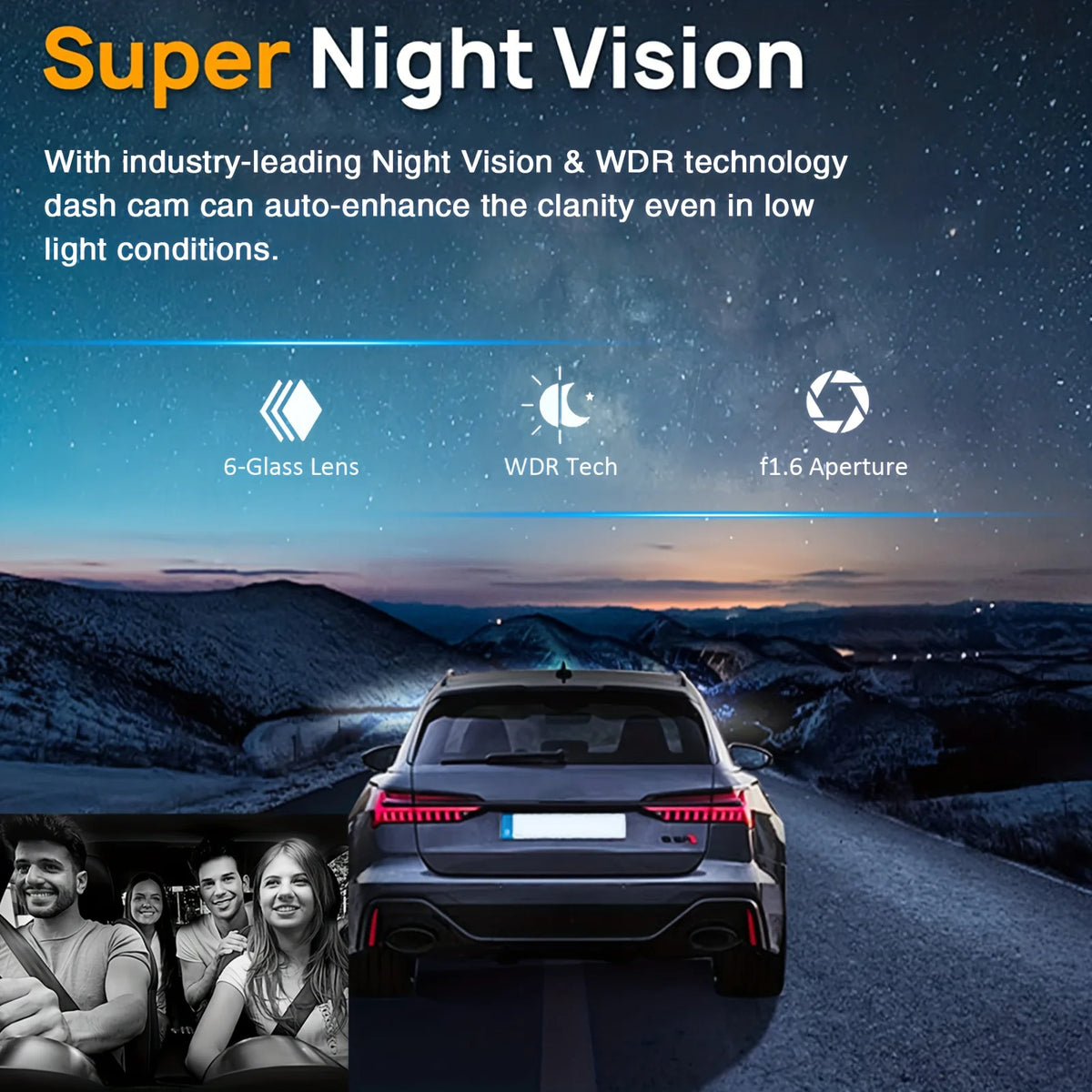 Caméra de tableau de bord pour touristes, caméra de voiture, avant et intérieur, vision nocturne IR, boucle statique, grand angle, DVR, WiFi, 1080P
