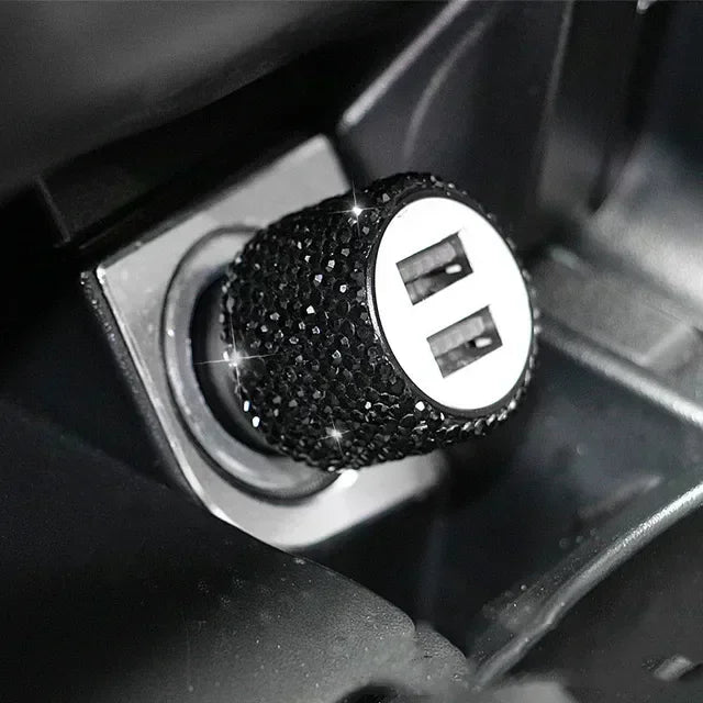 Chargeur de voiture USB rose cristal diamant 5V 2,1 a, double Port, adaptateur de charge rapide, câble 3 en 1 pour IPhone Samsung Huawei