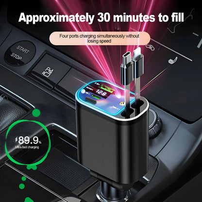 Chargeur de voiture rétractable 120W, avec toit Starlight, câble USB C, chargeur rapide, adaptateur allume-cigare pour IPhone Huawei Samsung