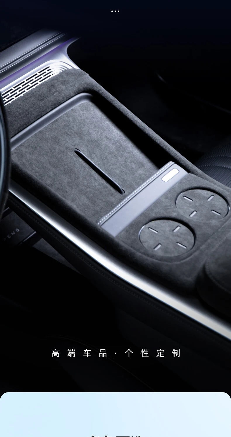 Alcantara Water Cup Pad pour XPeng G9, Central Control Storage Door Slot Pad, Antidérapant, Feuille décorative