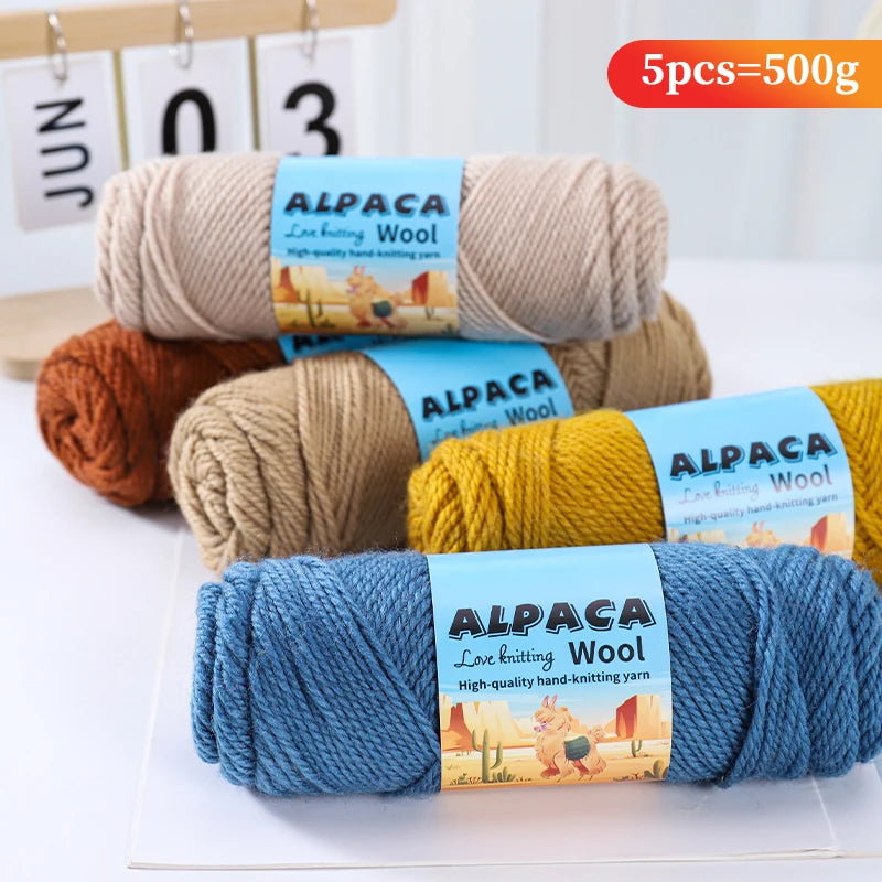 500g contient 5 écheveaux de fil de laine d'alpaga épais, 245 aiguilles, fil à tricoter, fil de matériel de bricolage pour pulls à tricoter, fil pour la fabrication de pulls en laine, grands manteaux, châles, chapeaux,