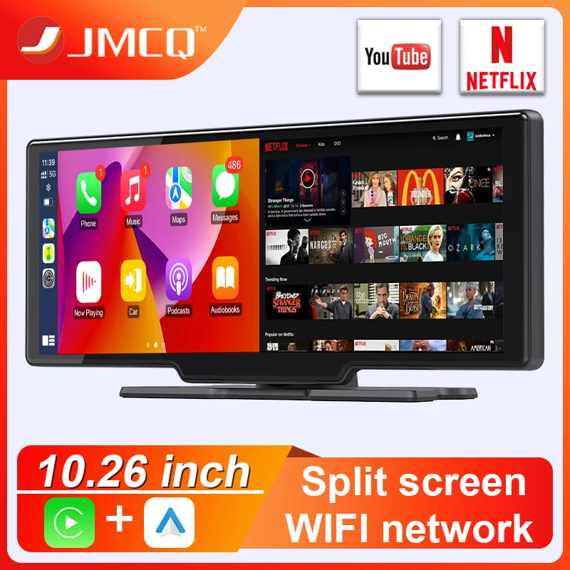 JMCQ autoradio multimédia lecteur vidéo universel sans fil Carplay Android Auto écran avec YouTube Netflix Bluetooth WIFI