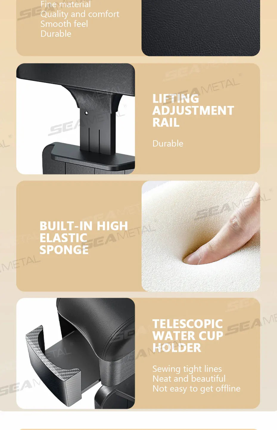 SEAMETAL-Boîte de rangement pour bras de voiture réglable, support de coude, boîte de console centrale avec porte-gobelet GNE, évaluation de charge recommandée