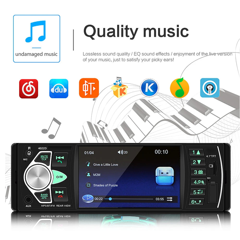 Podofo Autoradio 1 Din MP3 4.1 pouces FM Audio stéréo lecteur Bluetooth Autoradio Support caméra de recul volant Contral