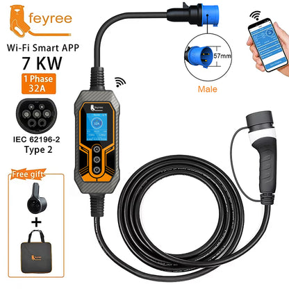 Fey123-Chargeur EV portable Vope2, boîtier mural EVSE, charge de synchronisation intelligente, contrôle du courant réglable, Wi-Fi, maison et extérieur, 32A, 7KW