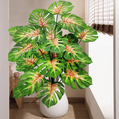ورقة Monstera اصطناعية بلاستيكية، نبات مزيف للزينة بوعاء، مناسبة لديكور المنزل، 60-100 سم