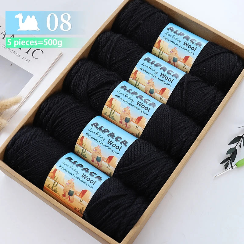 500g contient 5 écheveaux de fil de laine d'alpaga épais, 245 aiguilles, fil à tricoter, fil de matériel de bricolage pour pulls à tricoter, fil pour la fabrication de pulls en laine, grands manteaux, châles, chapeaux,