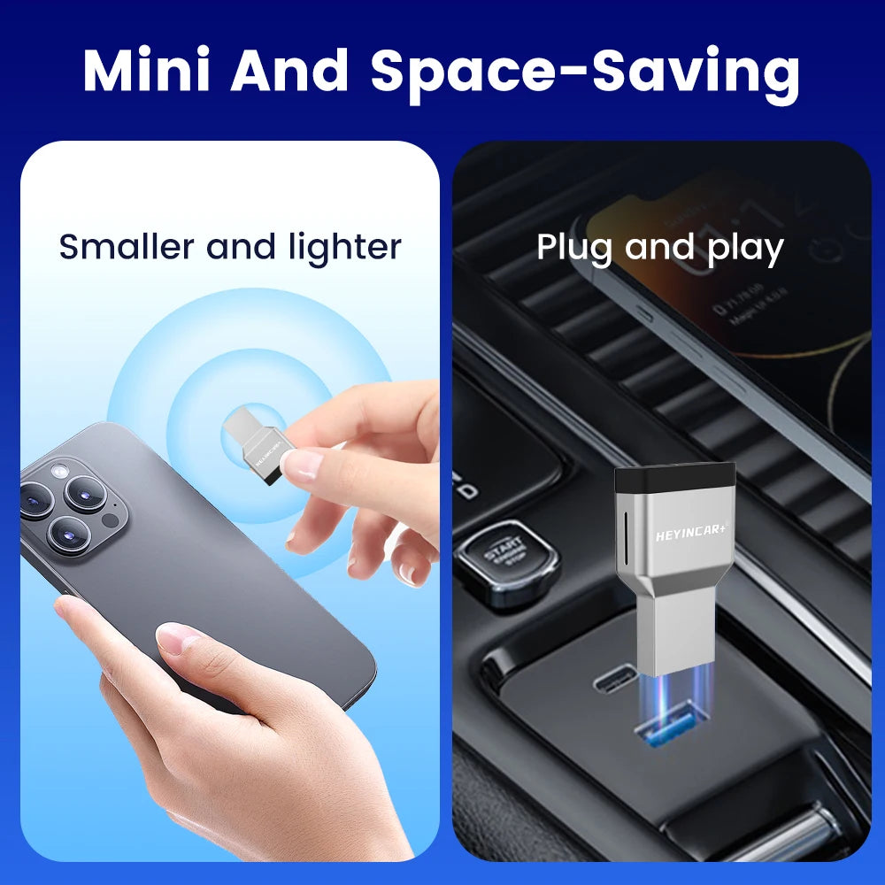 2026 nouveau HEYINCAR 2in1 sans fil Carplay Android Auto adaptateur Plug And Play 5.8GHZ WIFI connexion rapide pour 99% voitures Carplay filaires