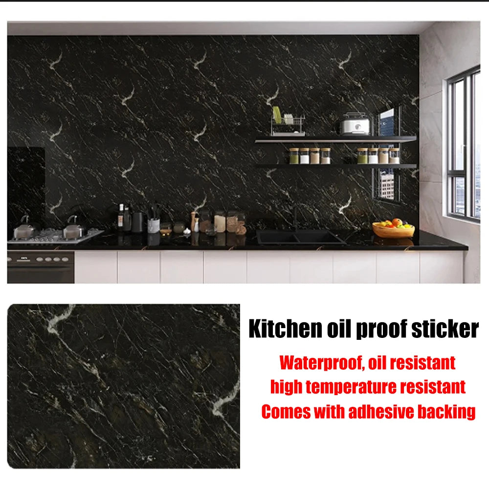 Autocollants muraux en marbre résistants à l'huile pour cuisine, 40cm, papier peint auto-adhésif résistant aux taches, haute température, décoration de la maison