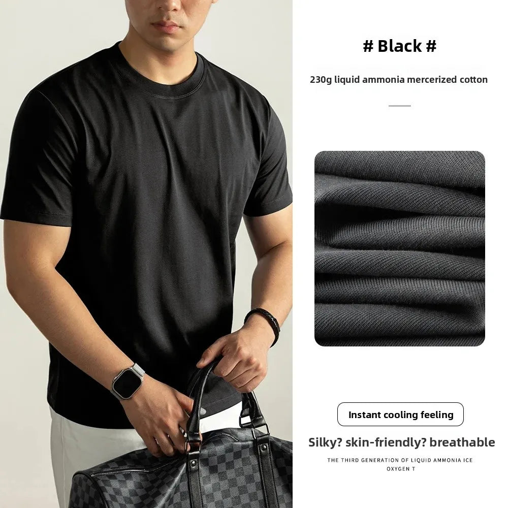 Haut de gamme lourd ammoniaque liquide brillant coton hommes à manches courtes T-Shirt été coupe ample respirant haut décontracté