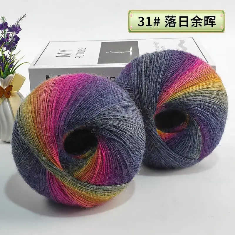 Fil de laine arc-en-ciel 200 g/ensemble, pour tricoter, châles, écharpes, pulls, vestes, chapeaux, bricolage, fil de teinture à Segment doux et confortable
