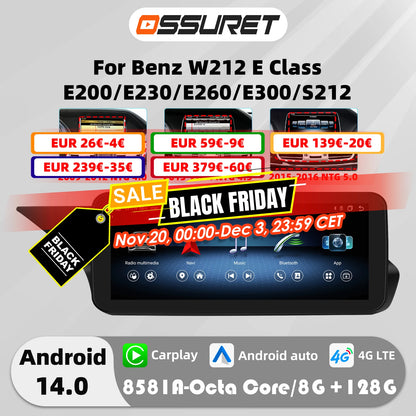 Autoradio Android 13 de 10.25 Pouces avec Lecteur de Limitation 4G Carplay, pour Mercedes Benz W212 Classe E NTG 4.0 4.5 5.0 E200 E230 E260 E300 S212