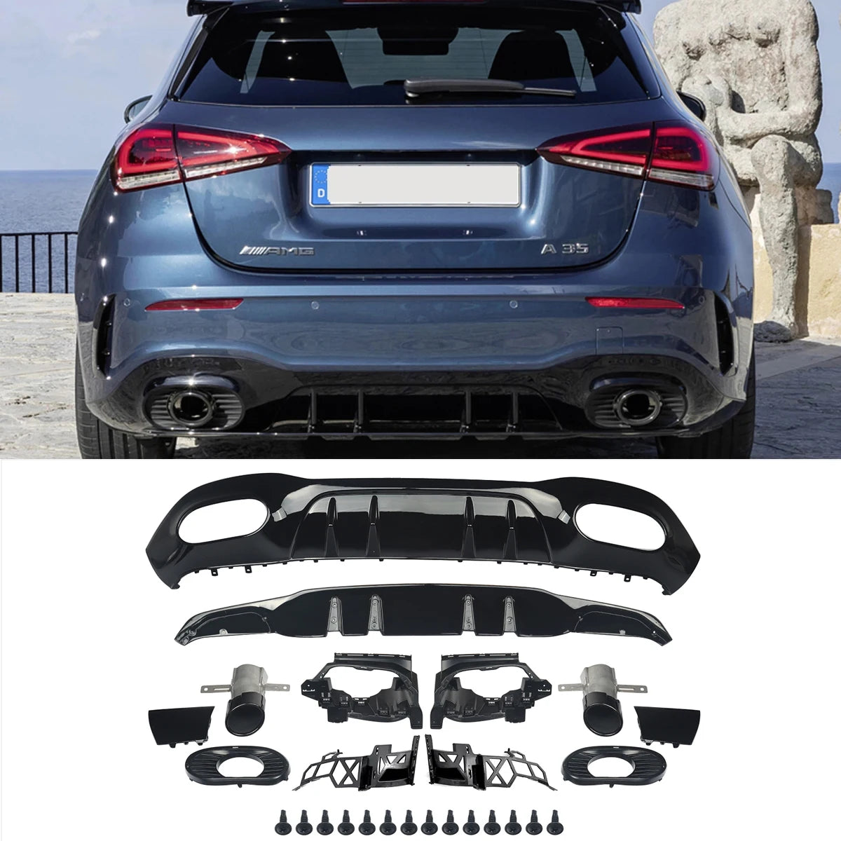 Lèvre de diffuseur de pare-chocs arrière de Style A45 A35 avec embouts d'échappement pour Mercedes Benz W177 A160 A180 A200 A220 A250 hayon 2019 +