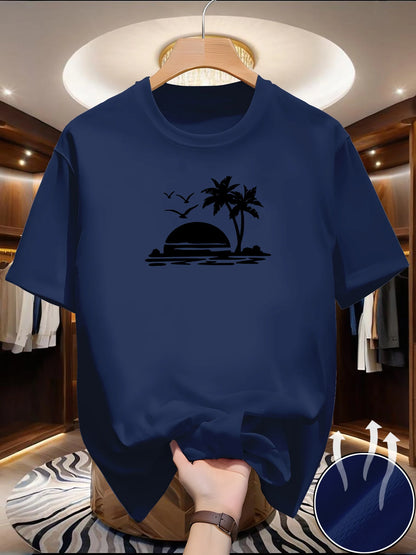 T-Shirt de course à manches courtes pour hommes, haut fin et réfléchissant, impression de plage, séchage rapide, respirant, Fitness, sport, été
