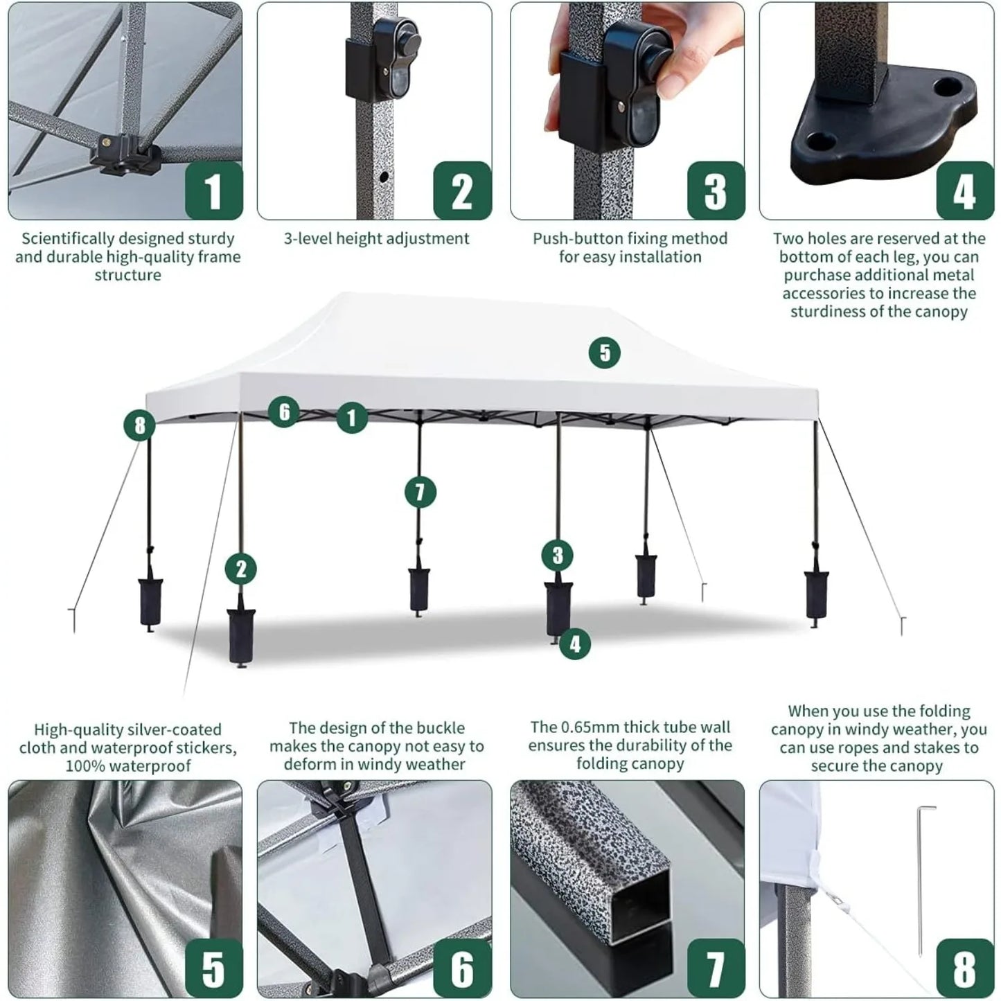 Tente pliante 10' x 20', auvent commercial instantané avec sac de transport, 6 sacs de sable, auvents d'extérieur pour festival, personnalisable