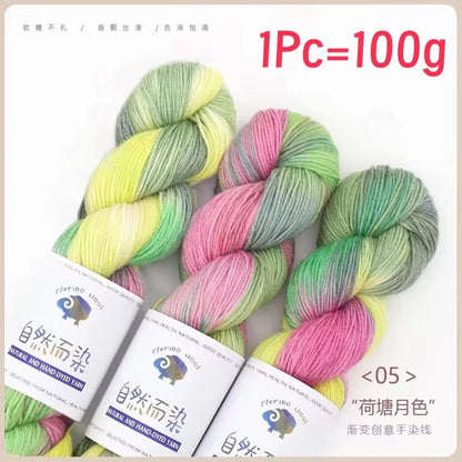 Rouleau de fil de laine mérinos, 100g/rouleau, teint à la main, doux, pour pull, écharpe, chapeau, tissé, fil arc-en-ciel pour bébé, 270M, 1 pièce