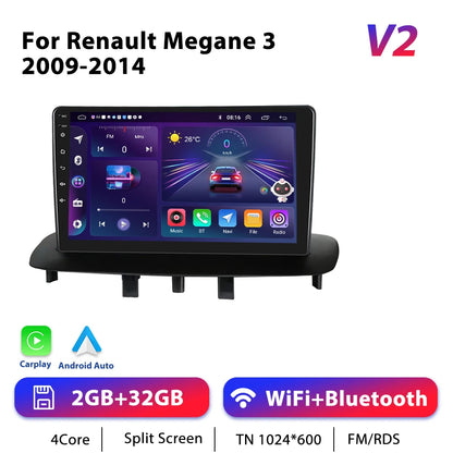 Podofo 9 "autoradio sans fil CarPlay Android Radio pour Renault Megane 3 2008-2014 multimédia GPS 4G WIFI voiture systèmes intelligents