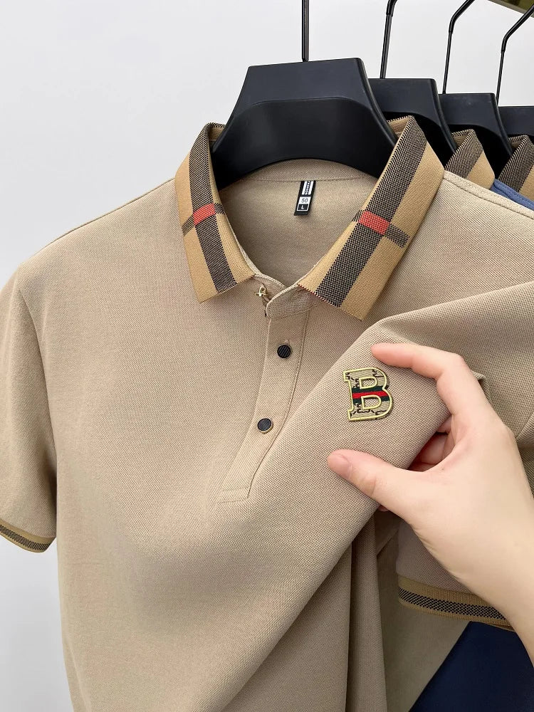 Marque de luxe logo polo à manches courtes hommes été nouveau haut de gamme en soie coton respirant Paul T-shirt mode décontracté vêtements pour hommes