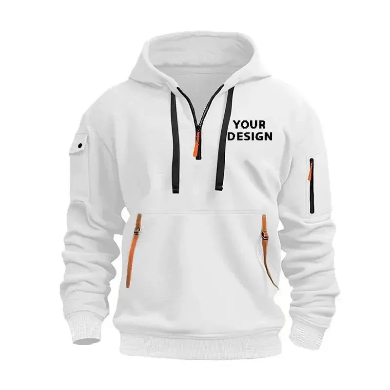 Nouveau pull de sport à fermeture éclair pour hommes, vêtements de sport amples et décontractés avec poches sur les bras, veste à capuche personnalisée avec votre Logo