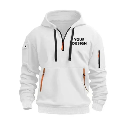 Nouveau pull de sport à fermeture éclair pour hommes, vêtements de sport amples et décontractés avec poches sur les bras, veste à capuche personnalisée avec votre Logo