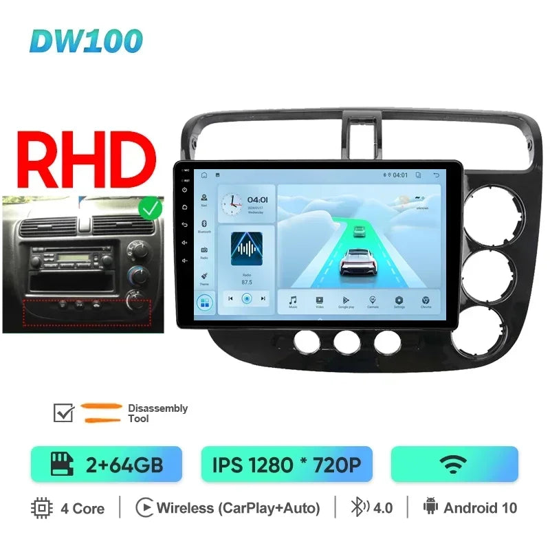 MAMSM-Autoradio pour Honda Civic 7, LHD, RHD, 2000-2006, Android 13, Limitation, Lecteur vidéo, GPS, 4G, Carplay, Auto Stereo, Head Unit
