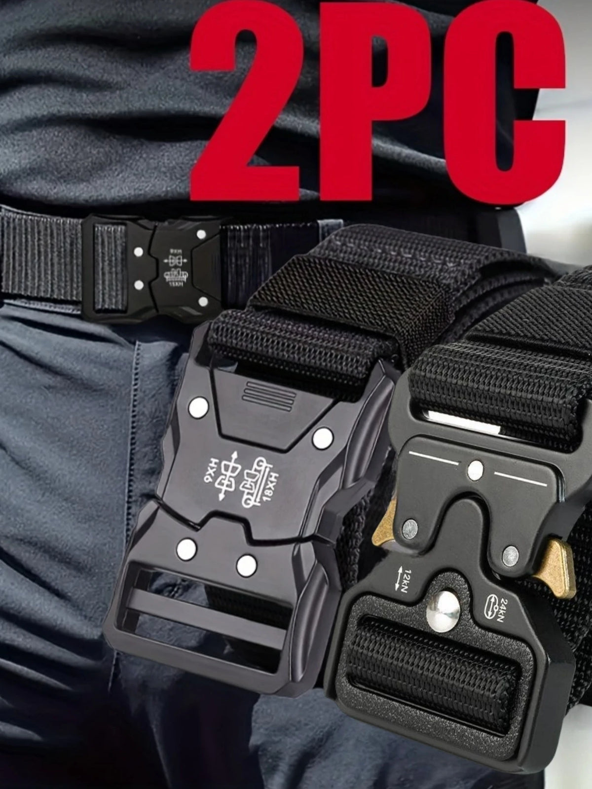 Ensemble de 2 pièces de nouvelle ceinture de taille pour hommes, ceinture décontractée à boucle à dégagement rapide, adaptée au cyclisme, à l'escalade, à la pêche, au golf et aux autres s