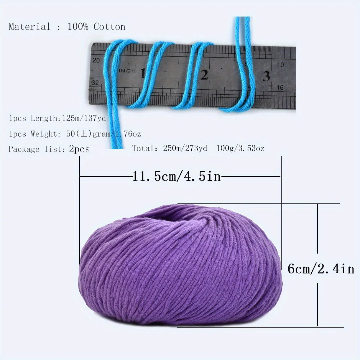 خيوط قطنية محبوكة يدويًا، 6 قطع، خيوط كروشيه، حزمة خيوط كروشيه، خيوط قطنية حريرية ناعمة دافئة ممشطة
