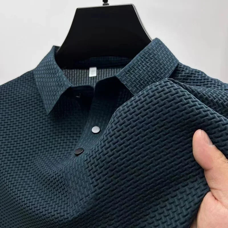 2025 hommes d'affaires décontracté à manches courtes fleur d'os couleur unie POLO mode respirant confortable été polyvalent haut