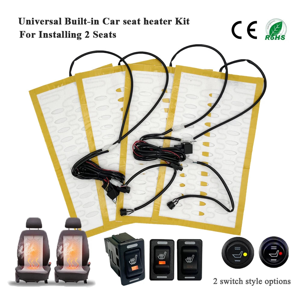 Kit de chauffage de siège de voiture intégré, coussin chauffant en fil d'alliage, trou de ventilation, interrupteur de commande recyclable, 2 sièges, 12V, 100W, universel