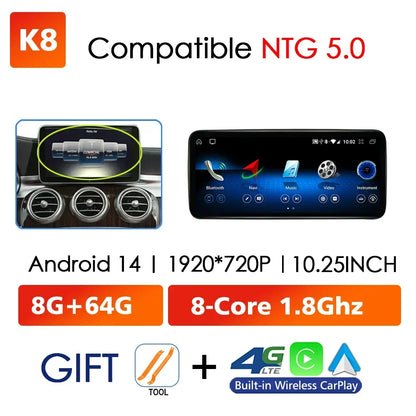 Android 14 sans fil CarPlay pour Mercedes Benz classe C W205 écran Android Auto multimédia Navigation GPS SWC DSP 4G WiFi