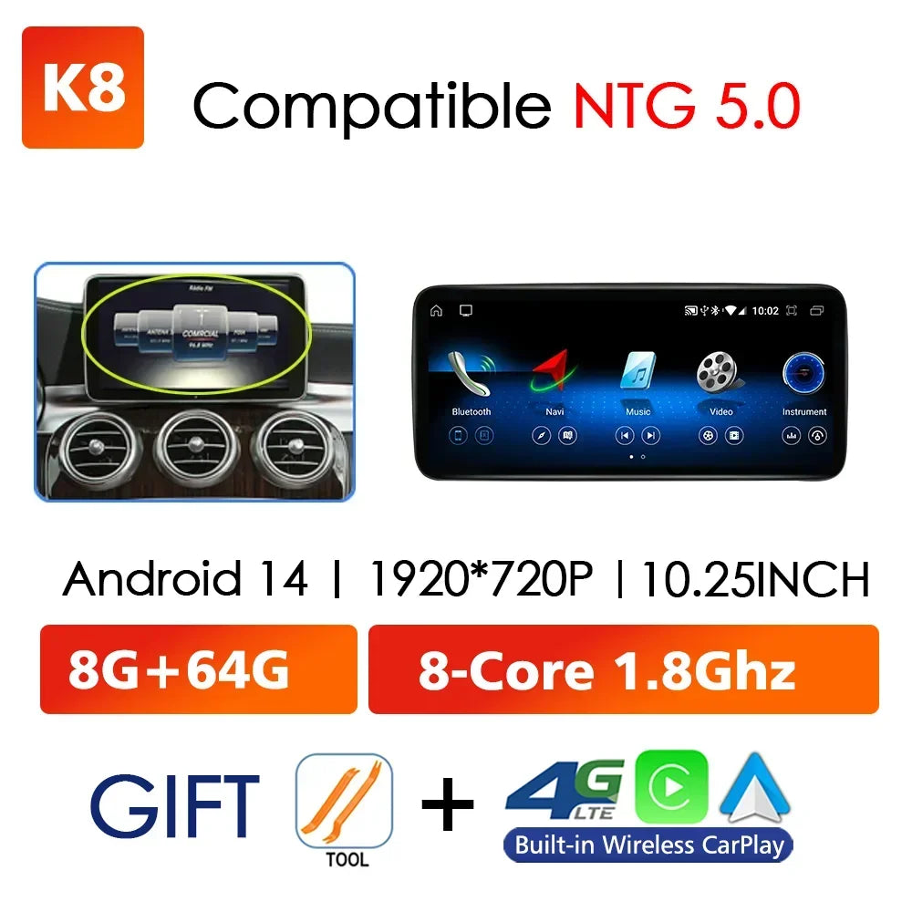 Android 14 sans fil CarPlay pour Mercedes Benz classe C W205 écran Android Auto multimédia Navigation GPS SWC DSP 4G WiFi