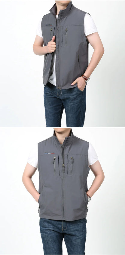 Grande taille hommes été en plein air randonnée gilet tactique multi-poches léger coque souple utilitaire voyage Safari Cargo gilet hommes