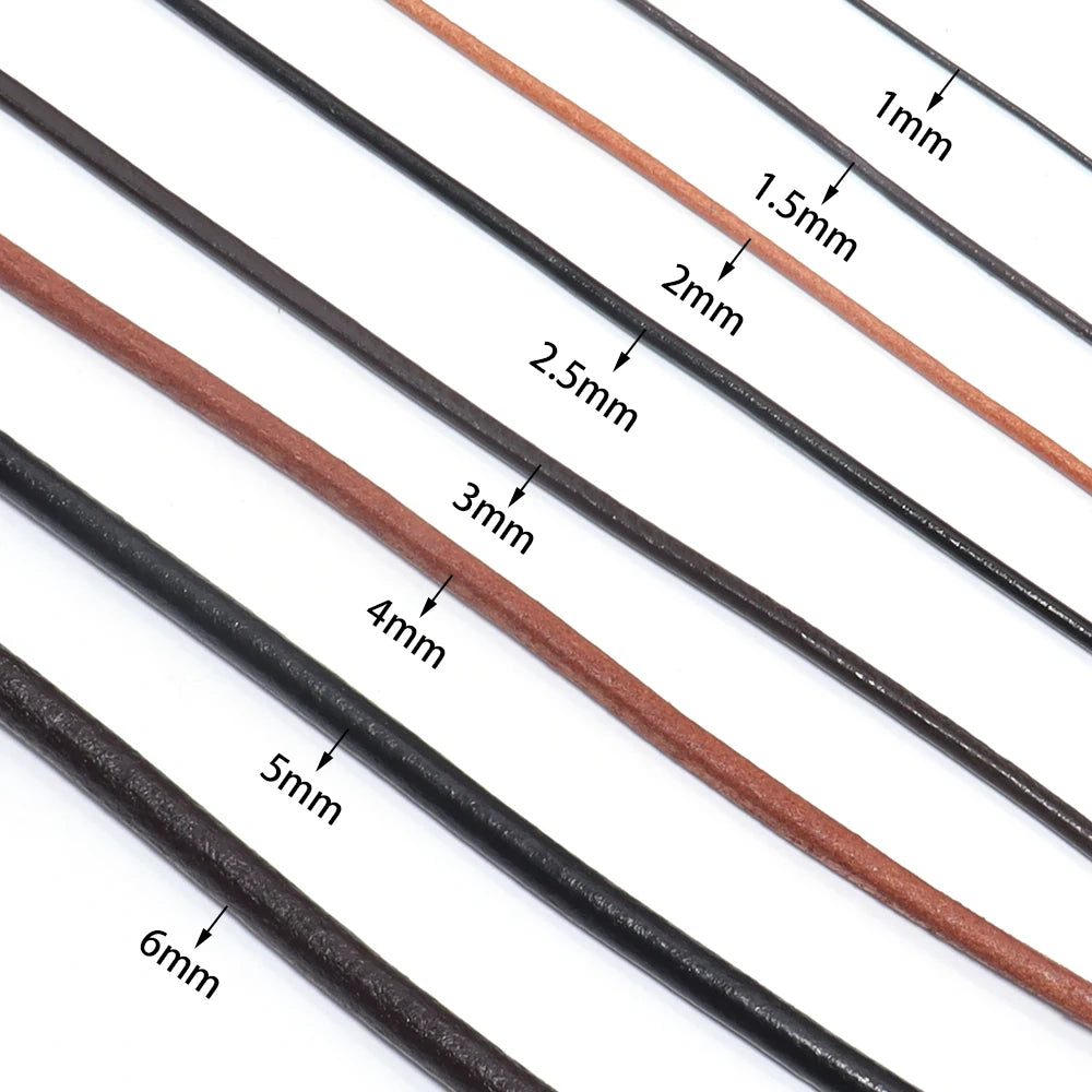 Cordons ronds en cuir de vache véritable, 2 à 5 mètres/lot, 1 à 5mm, pour la fabrication d'ornements, artisanat, vêtements, accessoires de charme