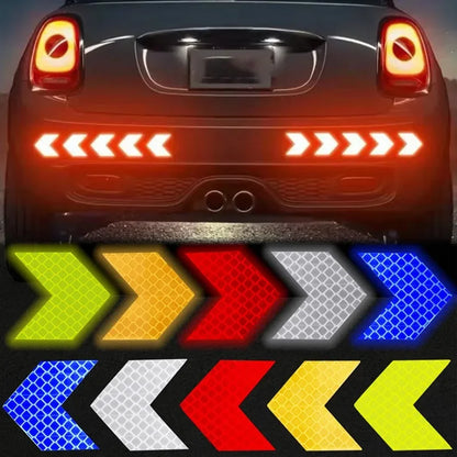 Autocollant réfléchissant en forme de flèche pour voiture, 10 pièces/ensemble, bande d'avertissement de sécurité pour pare-chocs de voiture, réflecteur de coffre, bande de danger, style de voiture