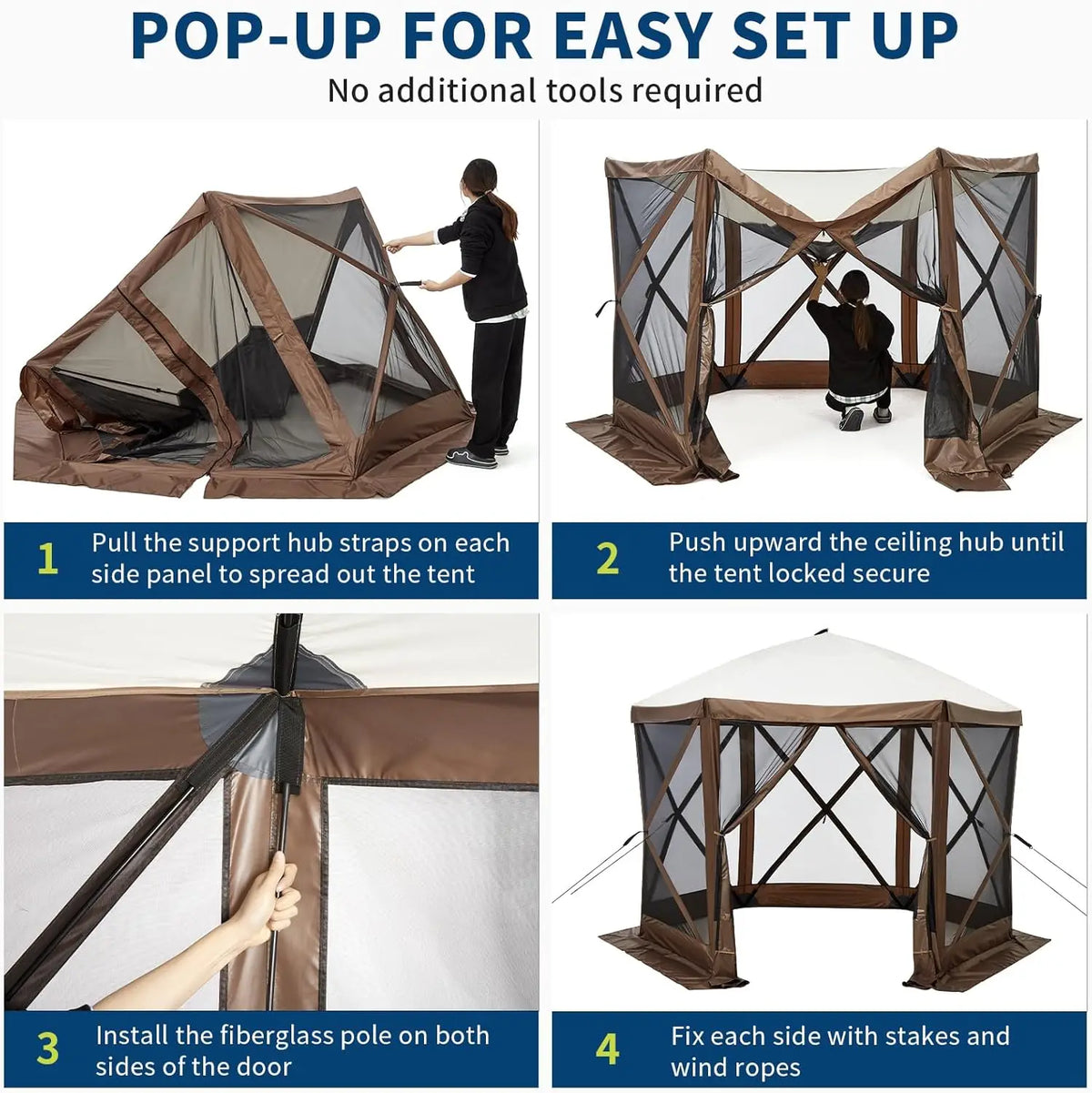 Tente de réception pop-up Garvee 8x8 pieds avec moustiquaire, abri extérieur portable instantané à 6 côtés, imperméable, avec sac de transport, idéale pour le camping, la plage, la terrasse et les fêtes en extérieur