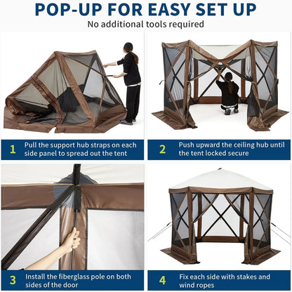 Tente de réception pop-up Garvee 8x8 pieds avec moustiquaire, abri extérieur portable instantané à 6 côtés, imperméable, avec sac de transport, idéale pour le camping, la plage, la terrasse et les fêtes en extérieur